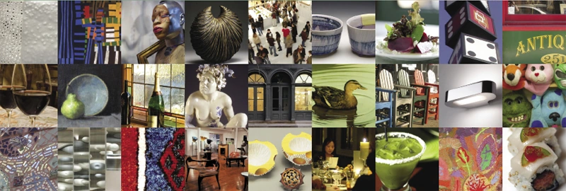 Original Old City Arts homepage collage of art, craft, interiors and street details