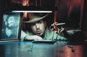 Photograph of a performer seen through a rectangular frame